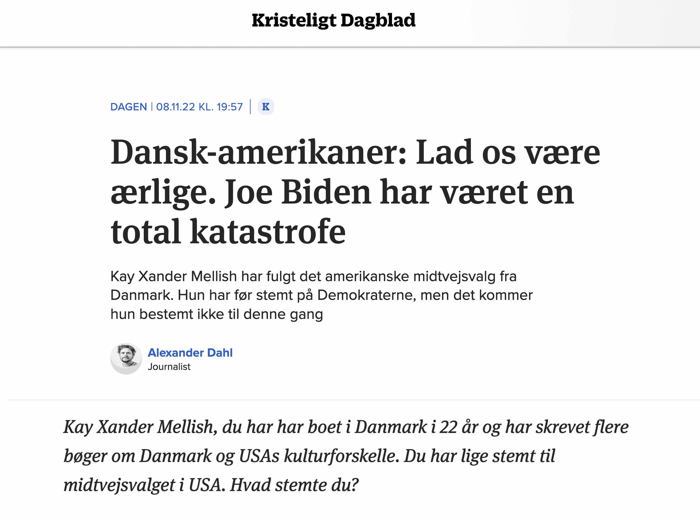 Kay Xander Mellish in Kristeligt Dagblad
